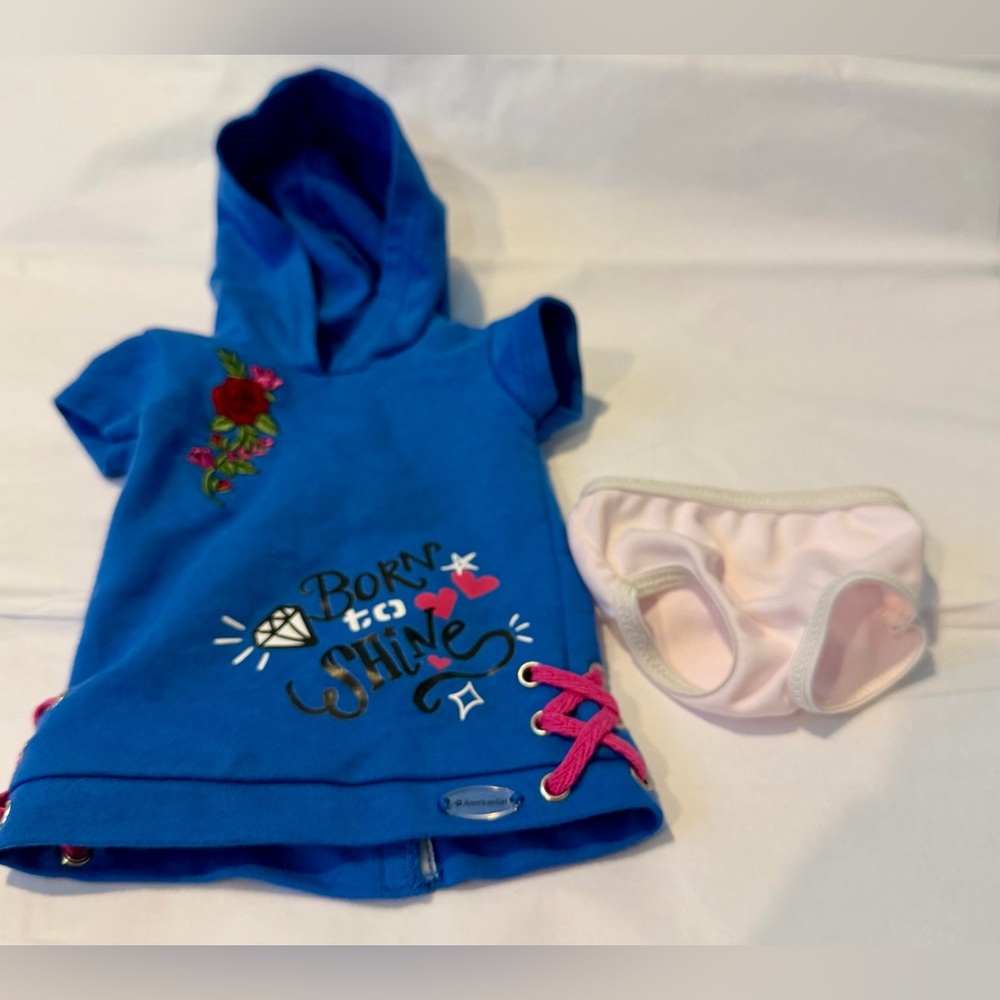 American Girl Doll Truly Me 90 Outfit Meet Blue Dress and panties Born to Shine